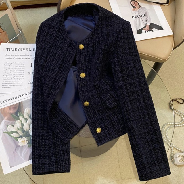 Single breast elegant short tweed jacket