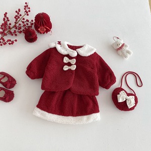 【BABY&KID】暖かい蝶結び付きレッドセットアップ