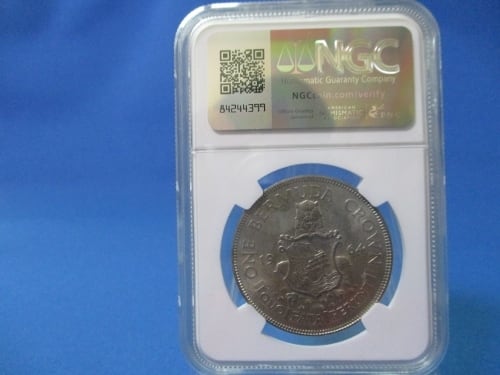 イギリス領バミューダ諸島 1クラウン銀貨☆1964年／未使用／エリザベス