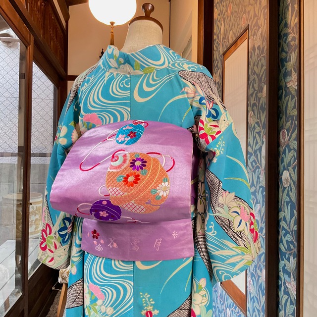 金刺繍 袋帯 （袋帯 京都 西陣 金糸 金 刺繍 芭蕉糸バンブー和紙織 月  