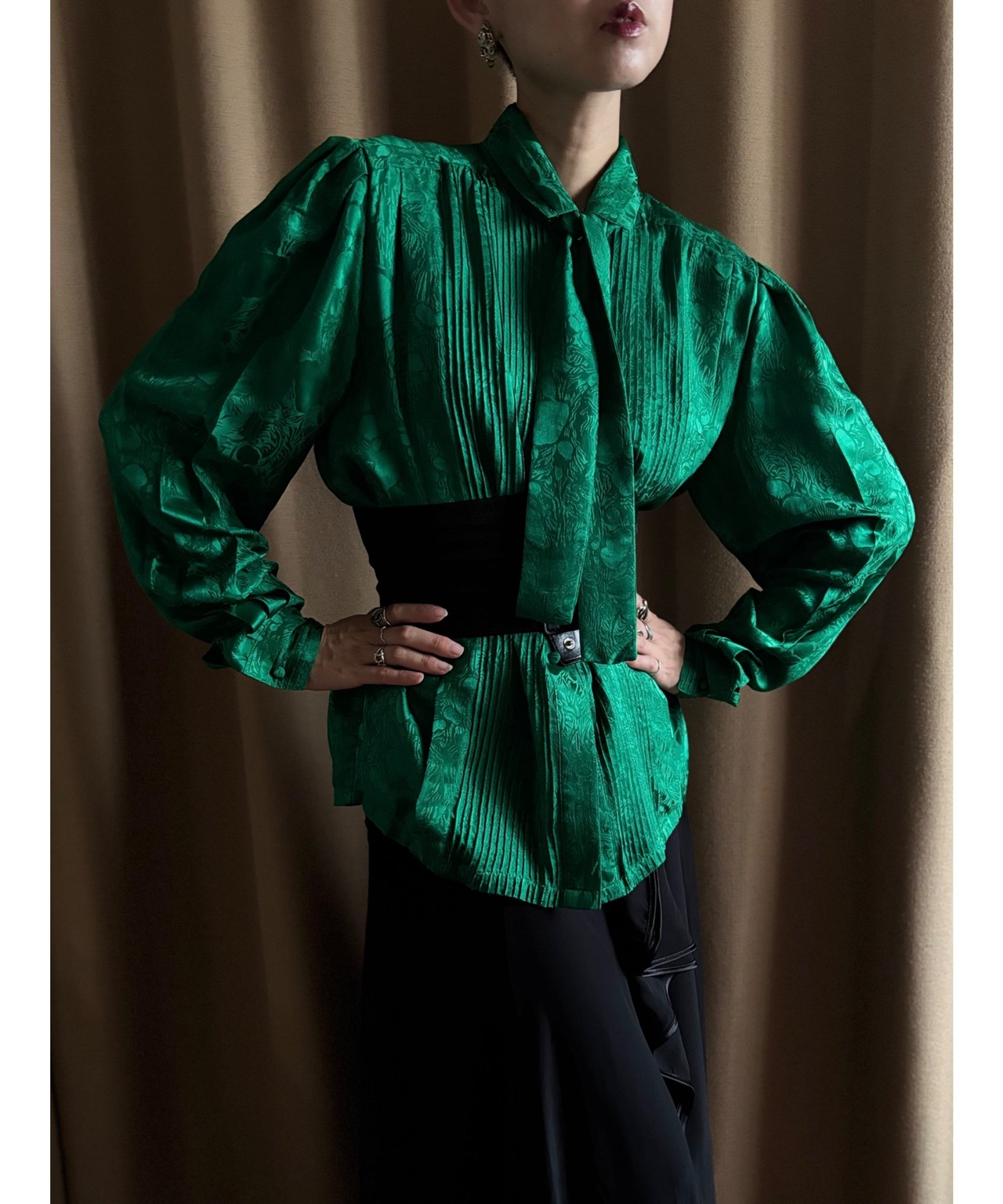 bright green classical silk shirt-4889-9