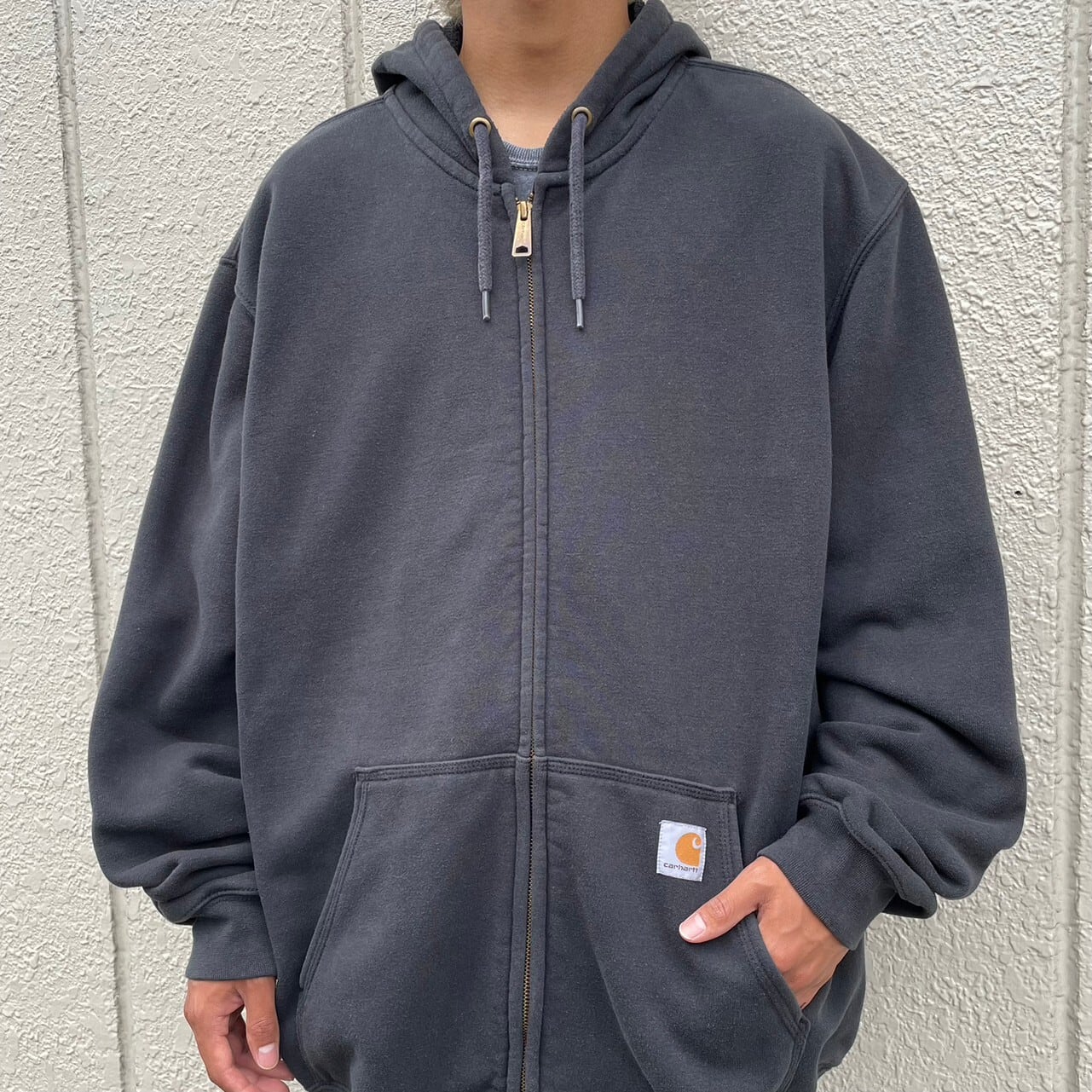 トップス90s USA　Carhartt フルジップパーカー　ワンポイントロゴ