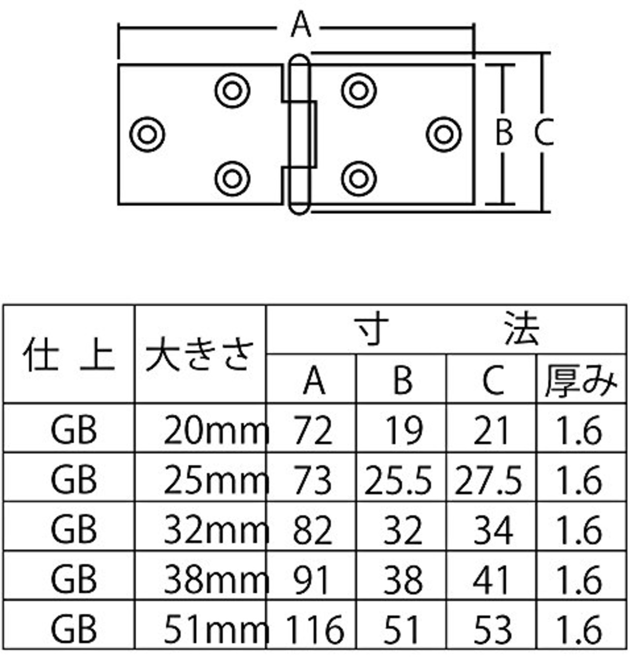 ベスト 横長蝶番 GB 51ミリ (2個入リ) 2-393