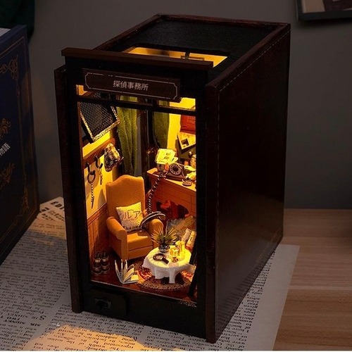 ブックエンド ミニチュア ハウス 手作り 組み立て 模型 クリエイティブ 誕生日 プレゼント クリスマス おしゃれ インテリア ホリデー 木製 3Dパズル ブラウン モダン 北欧 LEDライト DIY