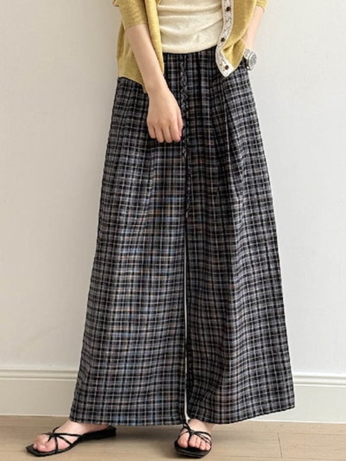 ワイドパンツ レディース チェック柄 春 秋 スカーチョ スカンツ ロング丈 体型カバー おしゃれ ゆったり カジュアル ナチュラル 着痩せ ボトムス 春物 春 秋 ゆる 大きいサイズ ワイドシルエッ