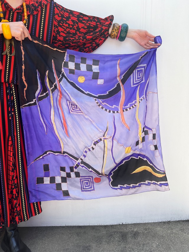 80s purple × geometric silk scarf ( ヴィンテージ パープル × ジオメトリック  シルク スカーフ )