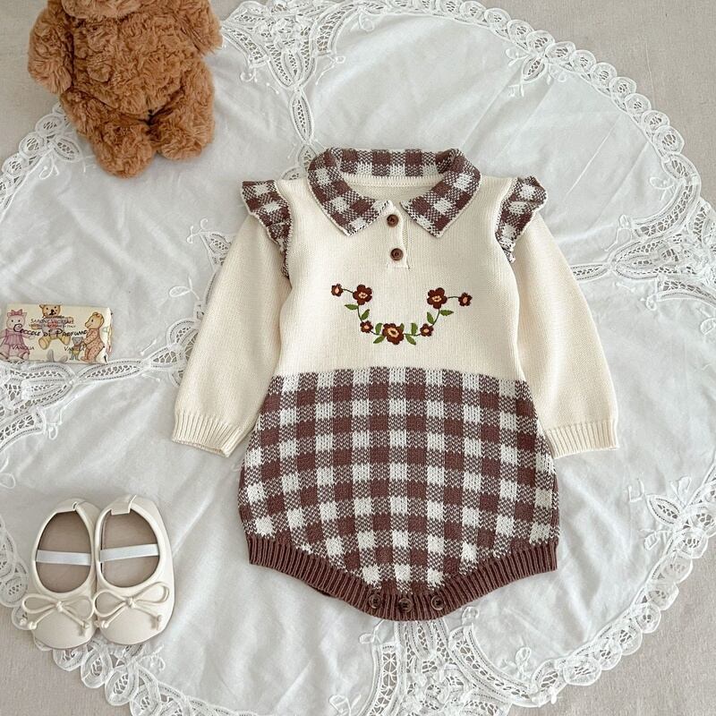 【BABY】ハーフチェックニットロンパース