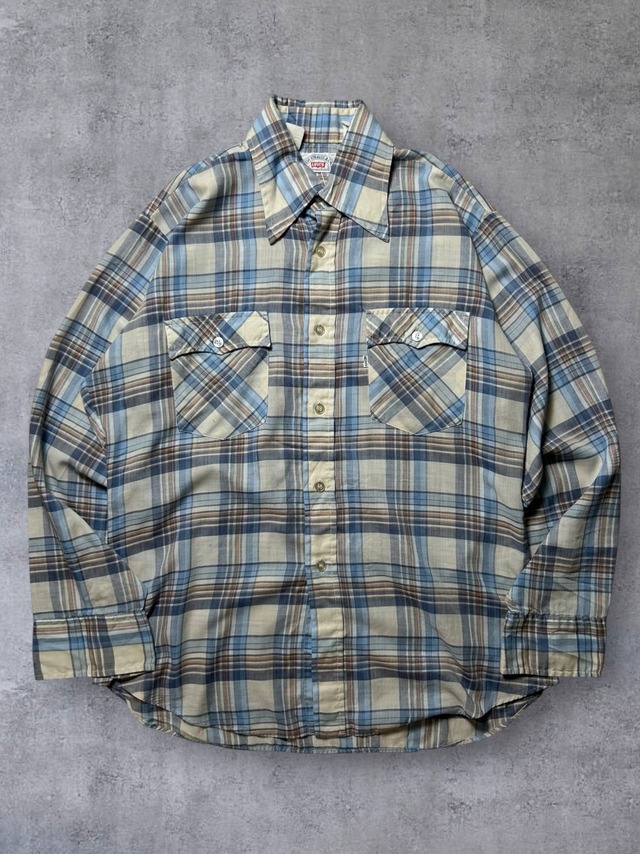 ［80s~90s］LEVIS Blue Orange Multicolor Plaid Cotton Long Sleeve Button Up Shirt