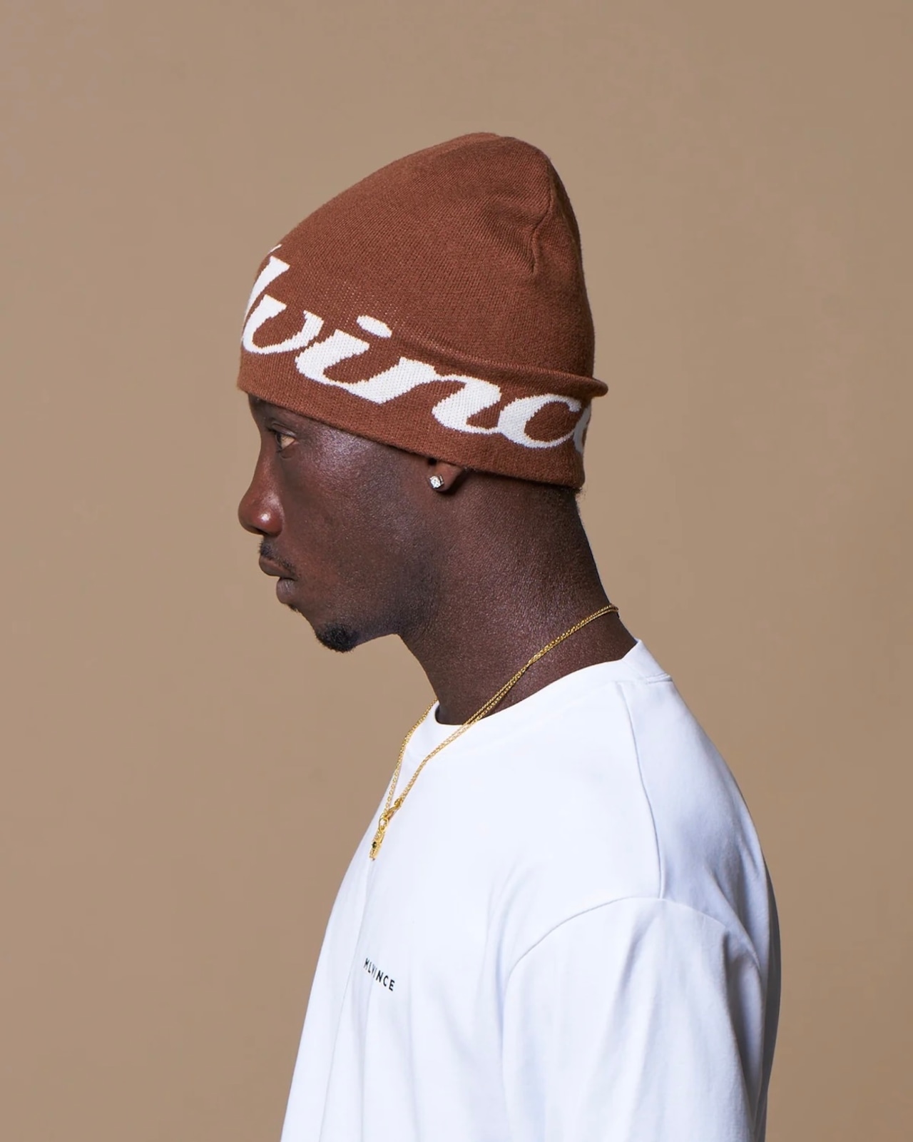 MLVINCE / script logo beanie brown