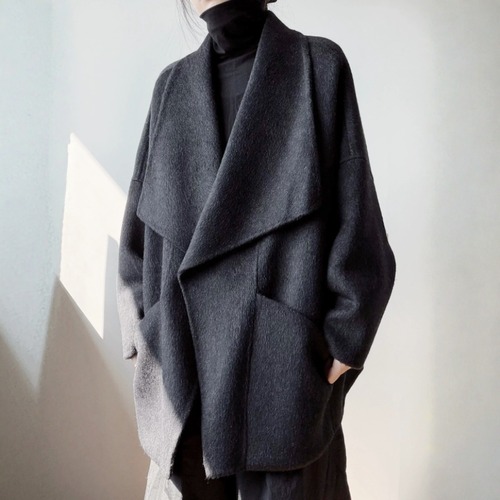 Asymmetric shawl collar coat C1647