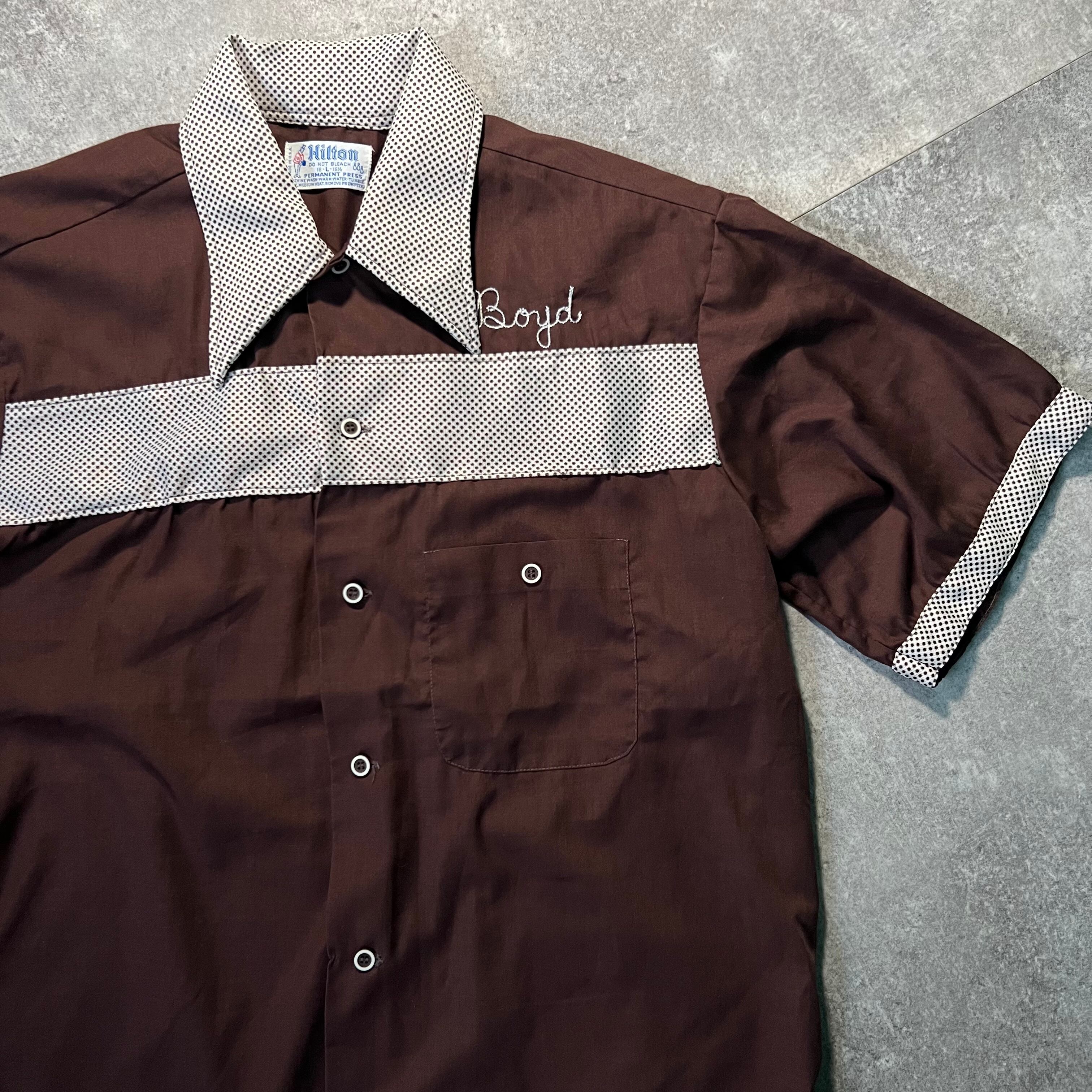 60s HILTON vtg ボーリングシャツ USA製 チェーンステッチ 60s HILTON ブラックレーヨン ボーリングシャツ チェーンステッチ