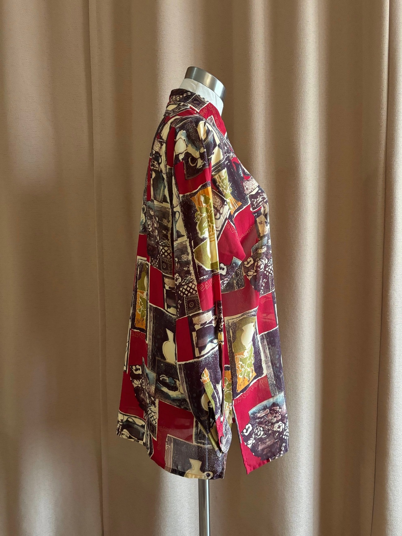 vase pattern deep red sheer shirt-4346-9