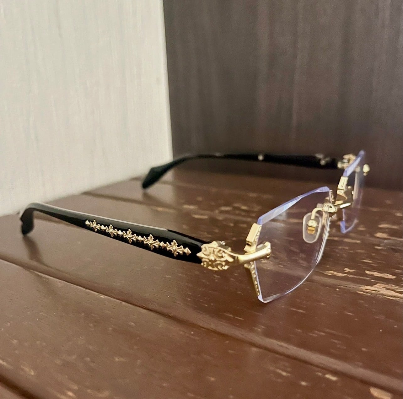 リムレスメガネ ゴールド クリアレンズ 伊達メガネ 海外ラッパー B系