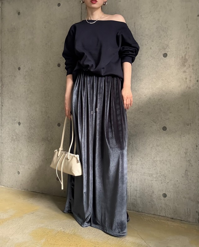 ベロアマキシワイドパンツ【ネイビー】