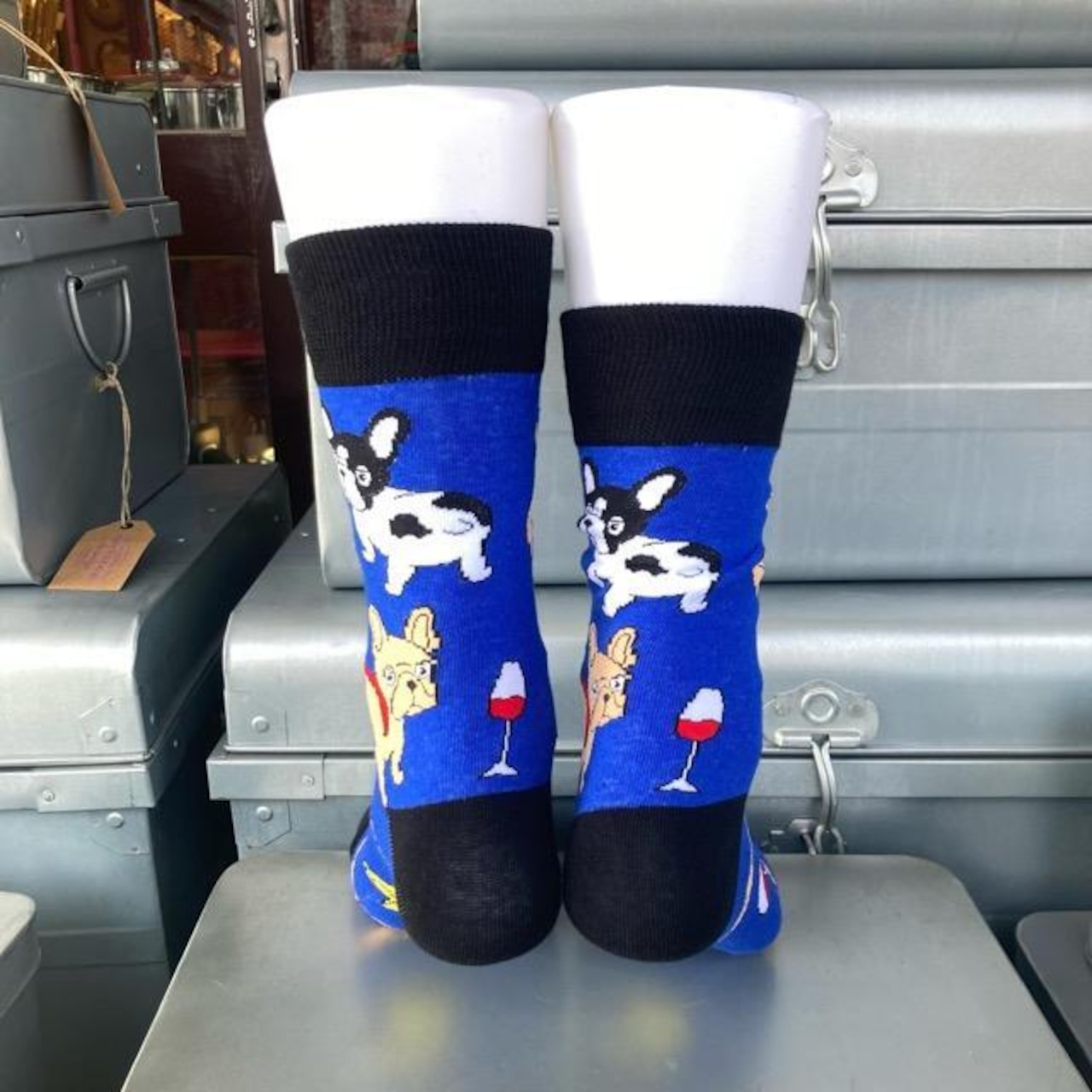 TOPANGA SOCKS Men's　パリっ子フレブルソックス　ブルー　靴下　フレンチブル ドッグ　フランス　クルーソックス