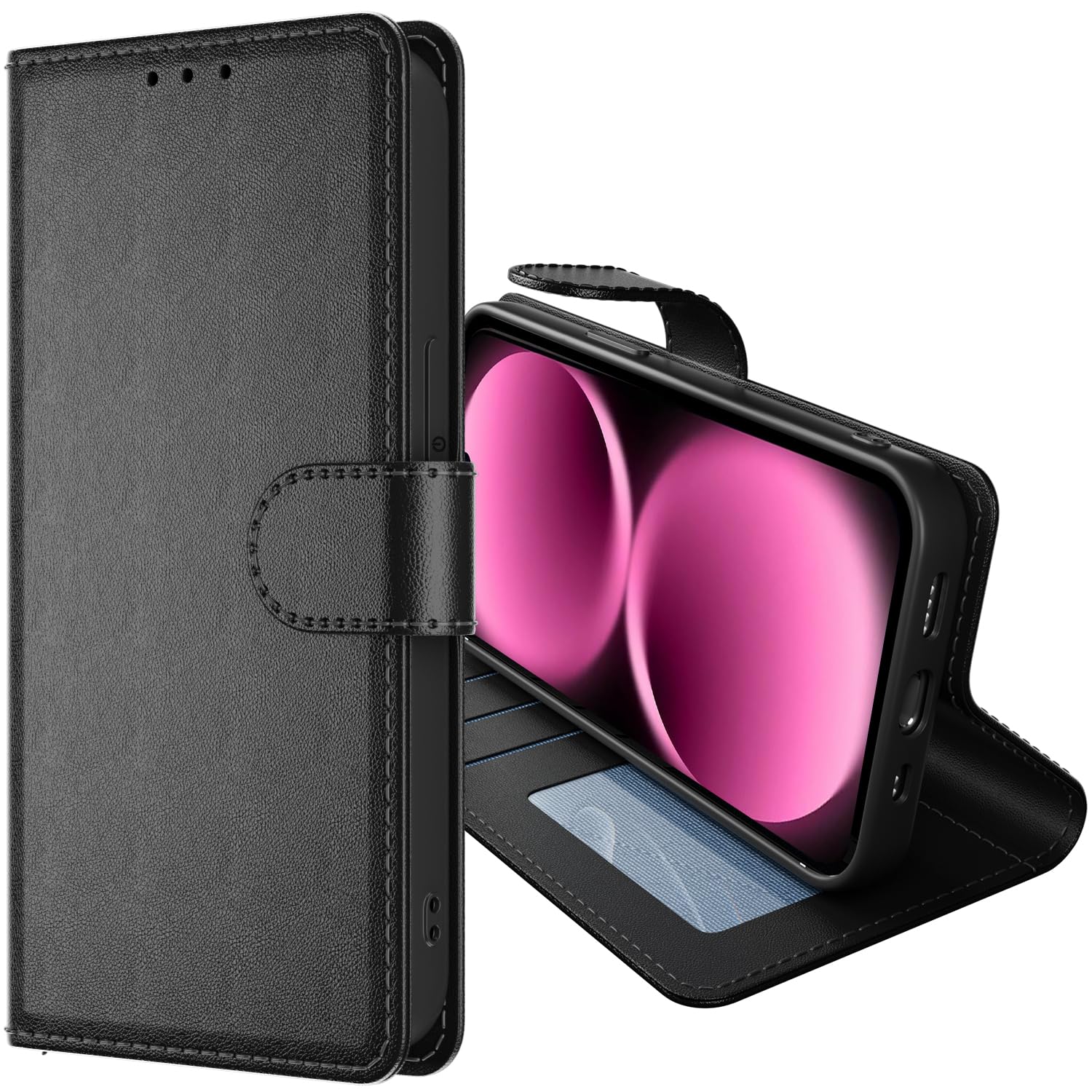 AICase iPhone 18 Pro ケース 手帳型 耐衝撃 3 枚カード スタンド機能付 PU レザーカバー 6.3インチ対応(ブラック)