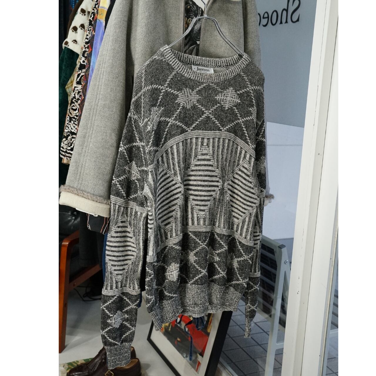 Jantzen USA製 ジオメトリックパターン コットンニット セーター(表記M・実寸L相当)|NA416