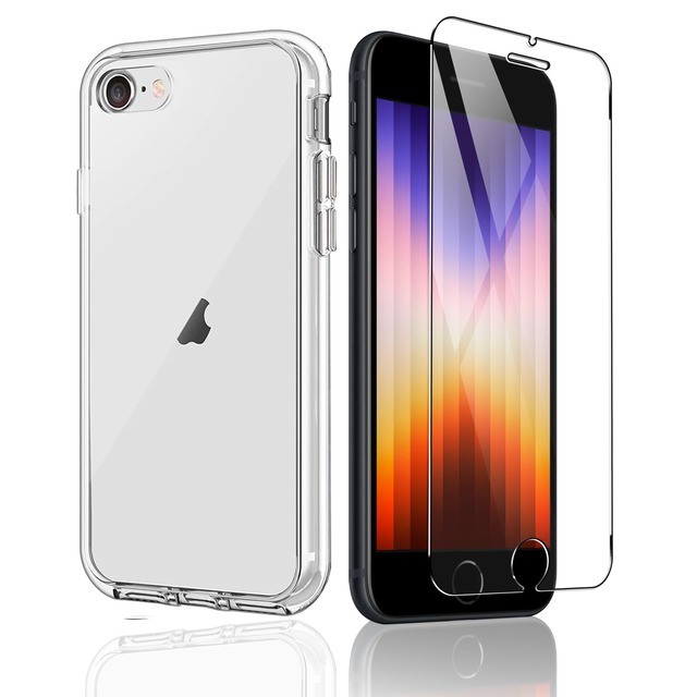 WHskyee iPhone SE 第3世代 / iPhone SE2 ケース + ガラスフィルム iPhone8 / iPhone7 クリア カバー TPU ソフトケース 人気 保護カバー(全透明) 高透過率 薄と 軽い量【米軍MIL規格 耐衝撃 落下防止 傷防止 汚れ防止 黄変防止】日本旭硝子素材採用 高透過率 硬度9H 強化ガラス 撥油性 防指紋 飛散防止 iPhone SE 第3世代