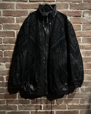 【Caka act3】Flower Swiching Vintage Loose Leather Jacket