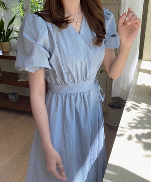 《予約販売》plain wrap onepiece (cream / blue)