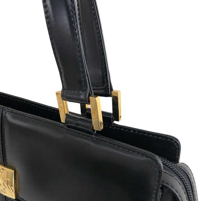 Yves Saint Laurent イヴ・サンローラン ロゴ レザー ハンドバッグ ブラック vintage ヴィンテージ オールド mg56gw