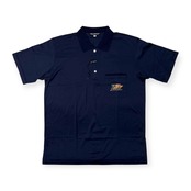 美品 HARDY AMIES ハーディエイミス ロゴ刺繍 ポケット付き 天竺コットン 半袖 ポロシャツ サイズ 5 /ネイビー/メンズ/日本製