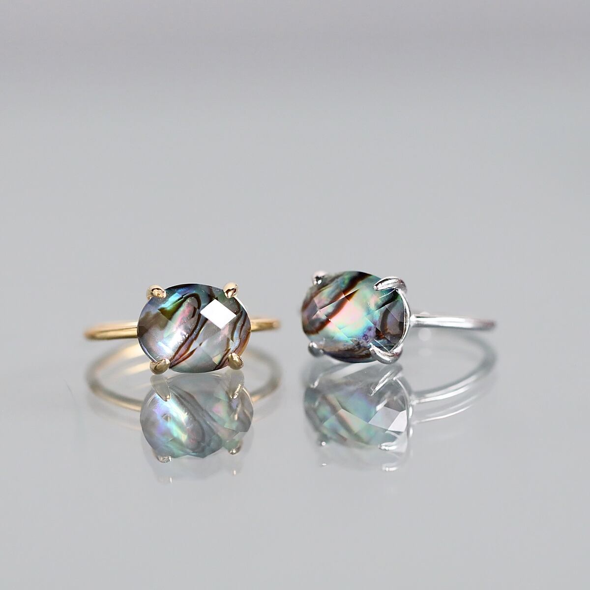 アバロンシェル×水晶の大粒オーバルリング フリーサイズ｜10mm