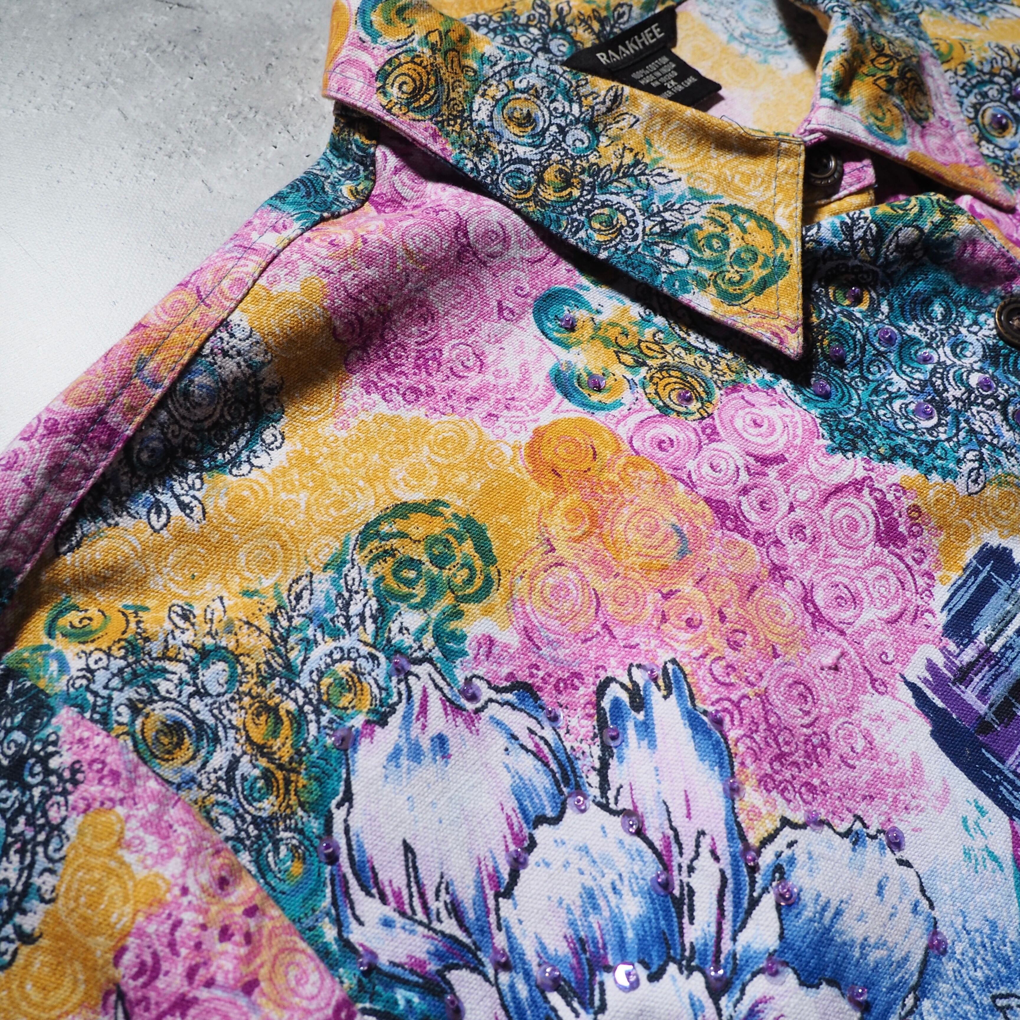 Beautiful Botanical Flower hand painted vintage loose jacket