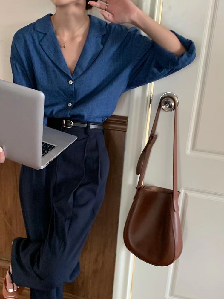 ホワイトシャツオータムソリッド カラールーズ薄手ジャケット ロング 秋物 ソリッドカラー ビッグFスモールZ韓国74160578921