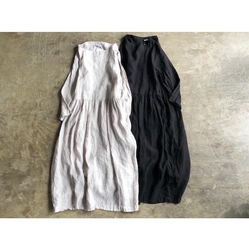 ARMEN(アーメン) LINEN PLAIN OVER DYE BOAT NECK L/SL ONE-PIECE