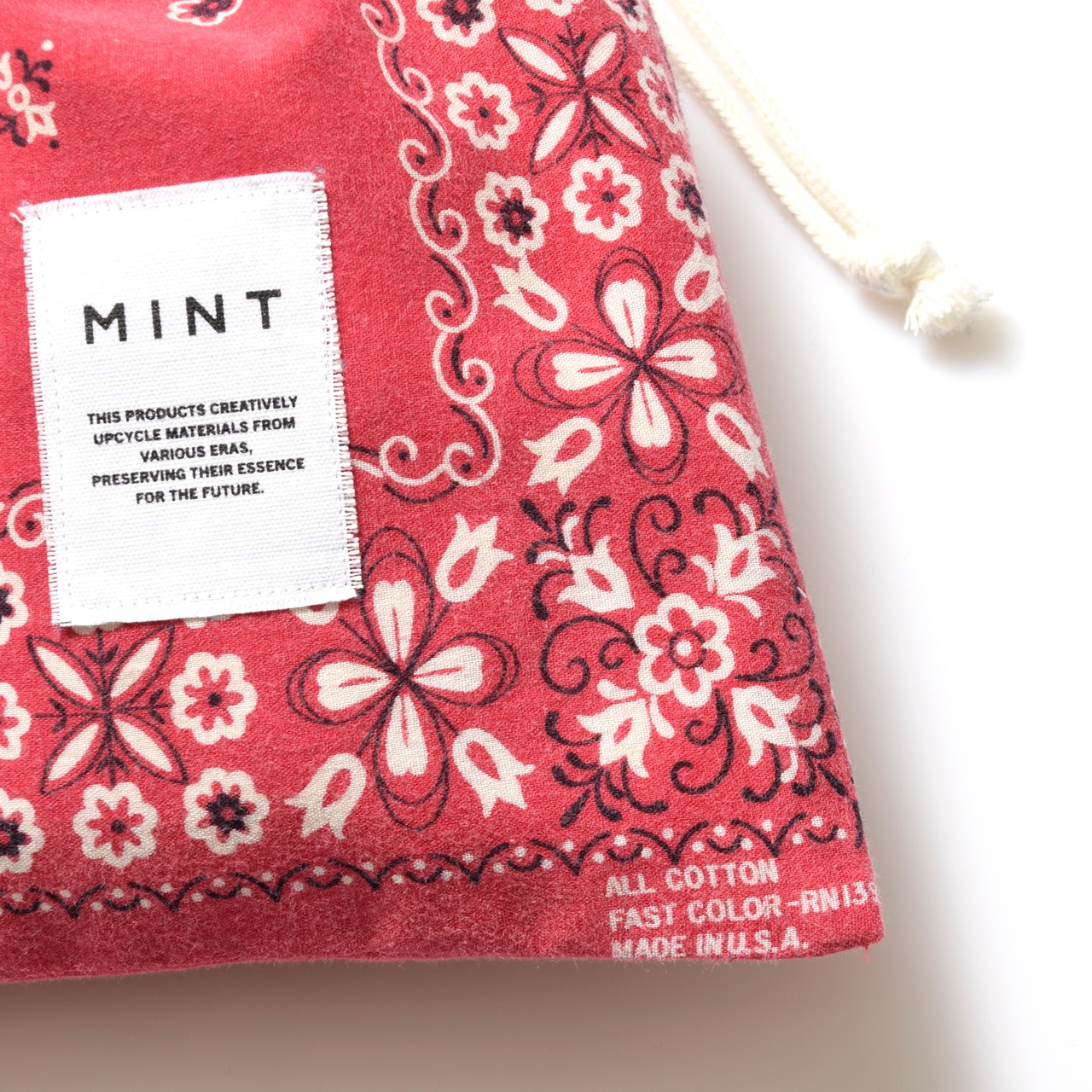 MINT ヴィンテージバンダナ 巾着ポーチ レッド Lサイズ