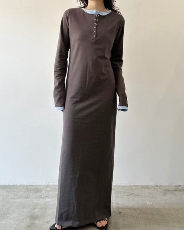 【新作アイテム送料無料】layered-look henley neck long op