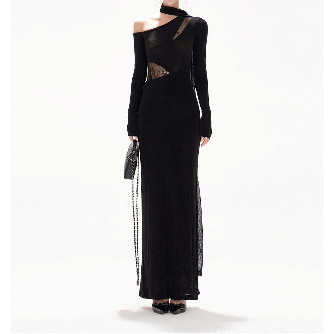 Asymmetrical Long Tight Dress V3061