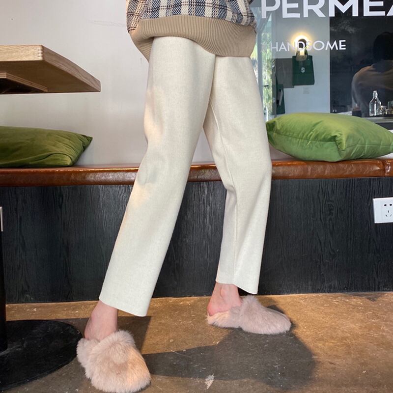 パンツ スプリングオータムハイウェストウェストスリムカジュアルレディースルーズホワイトニット 春物 秋物 試着室78647425676