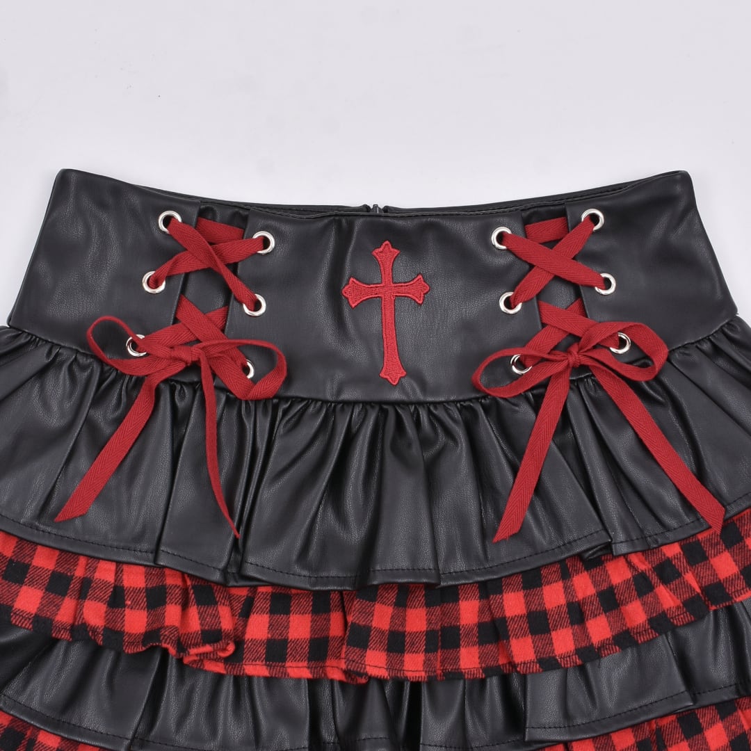 ティアードスカート 10/6新着】クロスレザー チェックティアードスカート | VOLCAN&APHRODITE