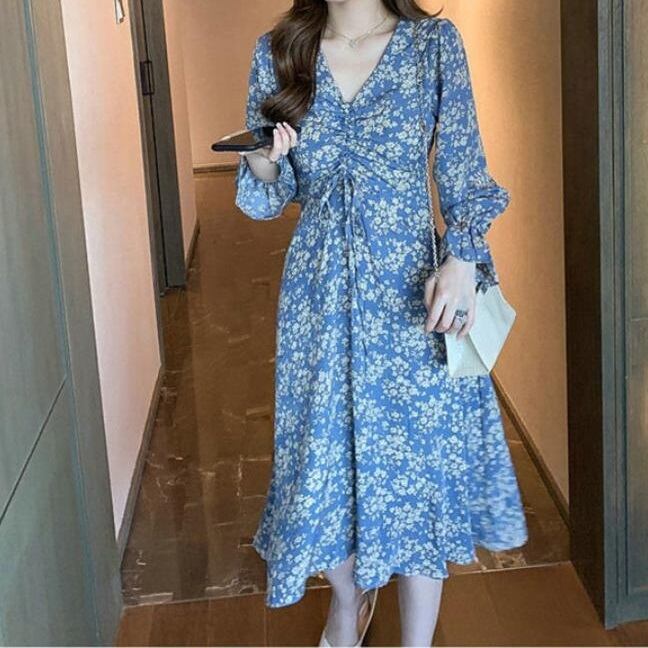 パドカレ Carrying Happiness 幸せを運ぶ柄 ロングワンピース ワンピース レディース 送料無料 長袖花柄ワンピース カラバリ1色