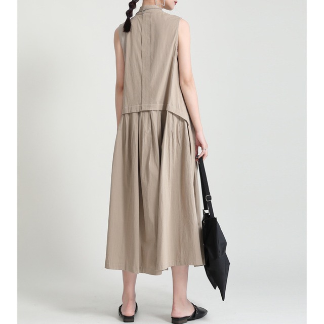 stand collar sleeveless a-line shirt dress L0260