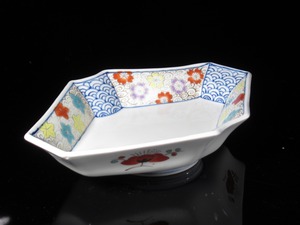 USED　染錦春秋青海波菱形皿　ret2373
