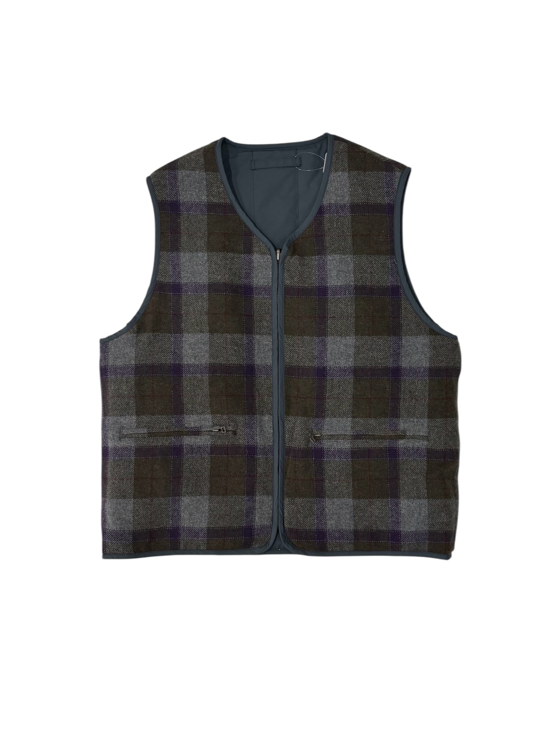 PWA】REFINE-WOOL CHK RV VEST - CHARCOAL | standlobby