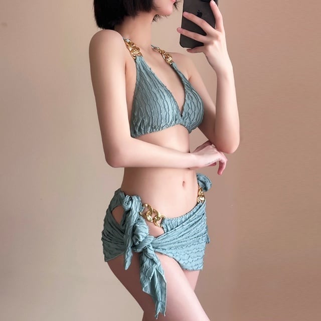 予約販売】水着 ビキニ セパレート パレオ 3点セット チェーン 予約販売】水着 ビキニ セパレート パレオ 3点セット チェーン