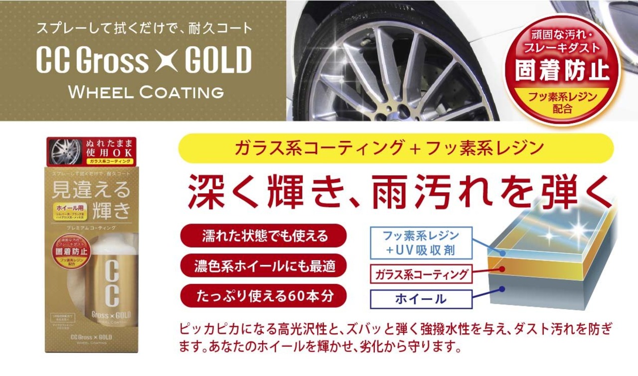 プロスタッフ(Prostaff) 洗車用品 ホイールコーティング剤 CCグロスゴールド ホイールコーティング 200ml マイクロファイバークロス付き S128