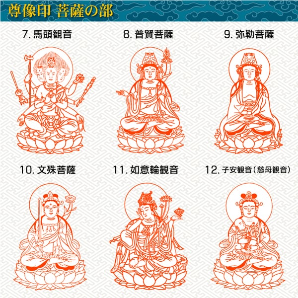 尊像印・菩薩の部】 観世音 虚空蔵 勢至 地藏 十一面 千手 馬頭 普賢