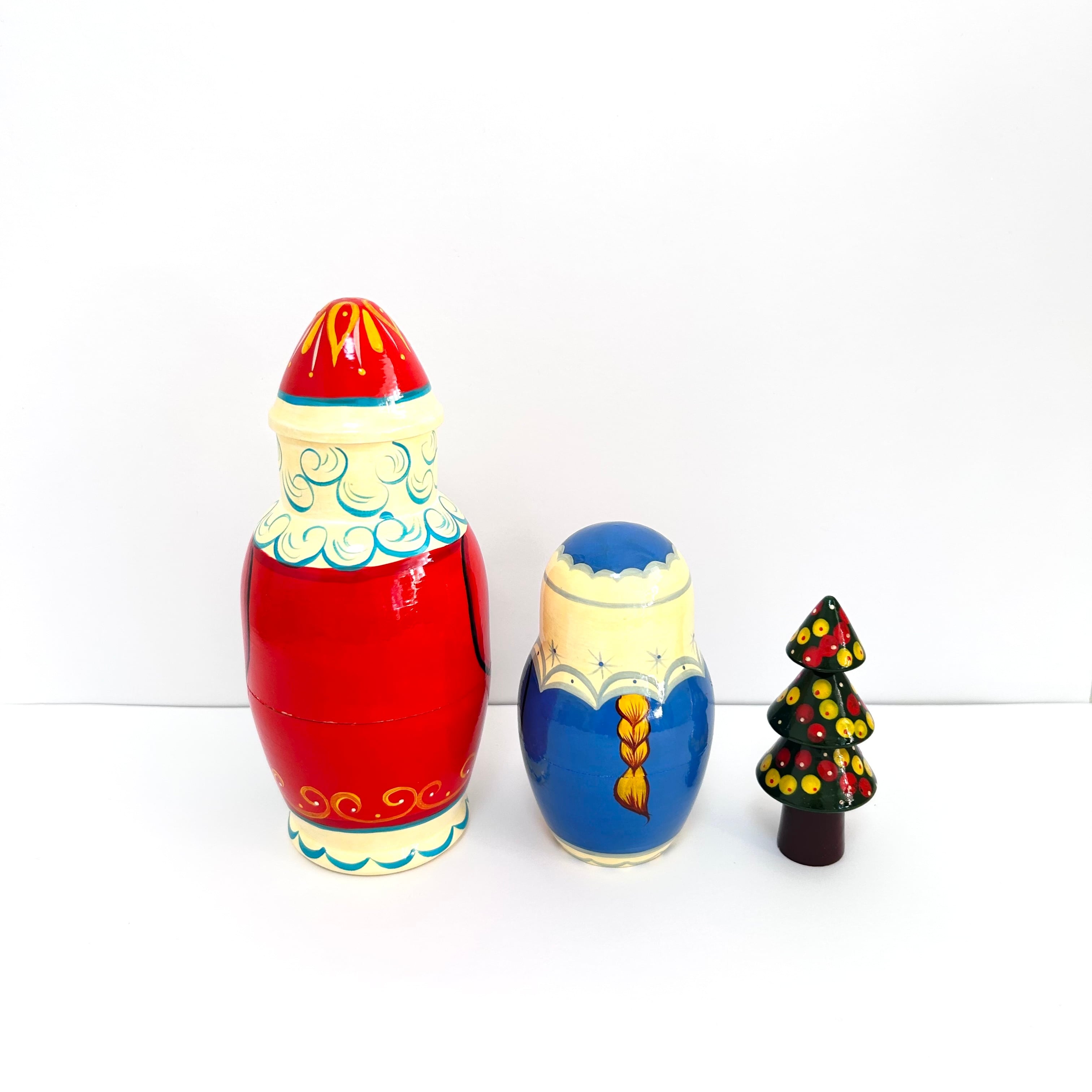 少しだけ訳あり☆サンタクロースマトリョーシカ ジェッドマロースと雪娘 18cm 3ピース