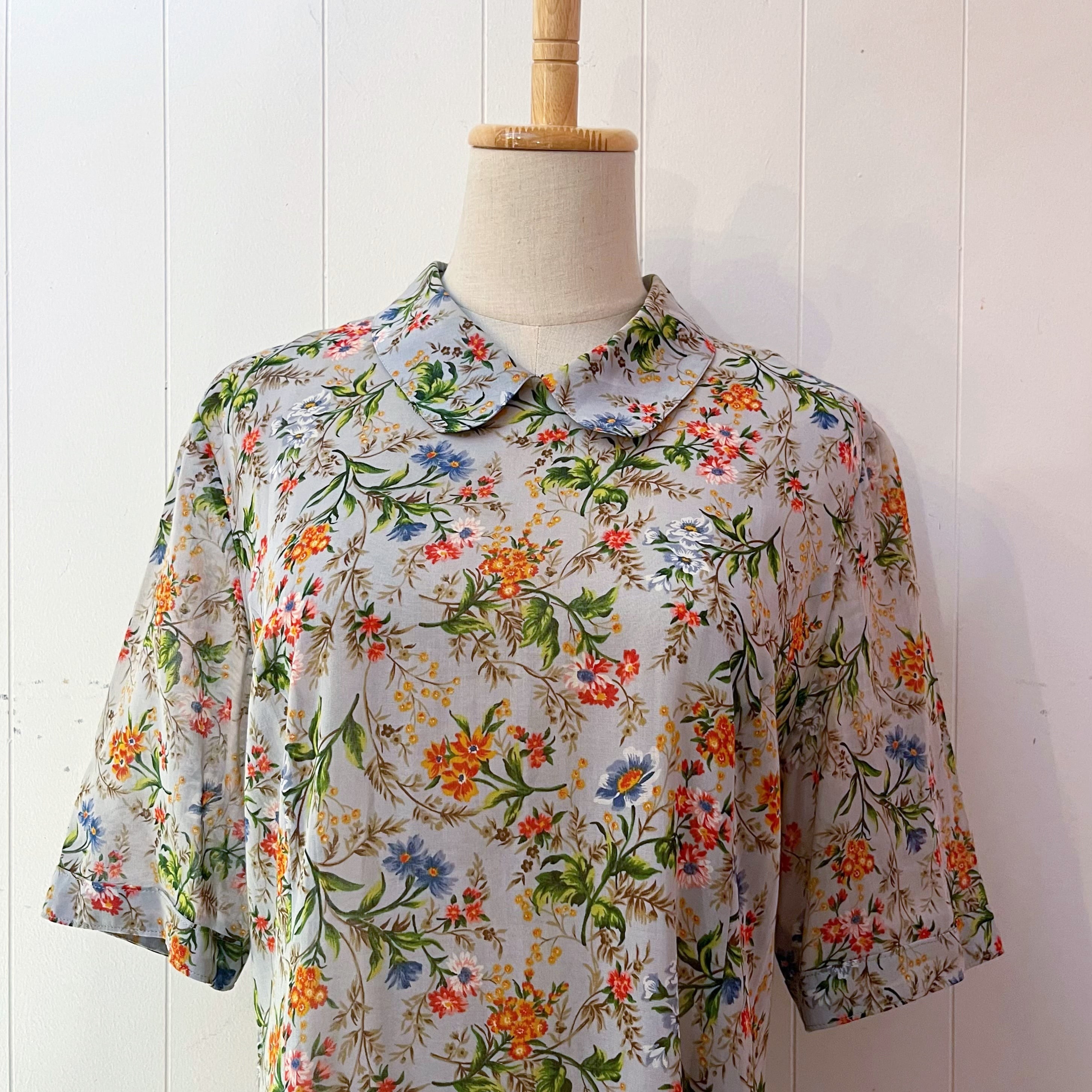 botanical flower light blue one-piece