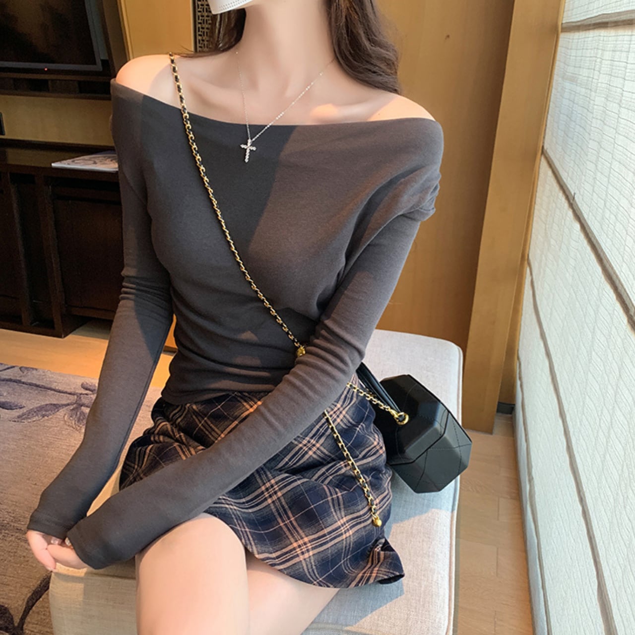 スリムプリーツボトムシャツ(3color) A0975