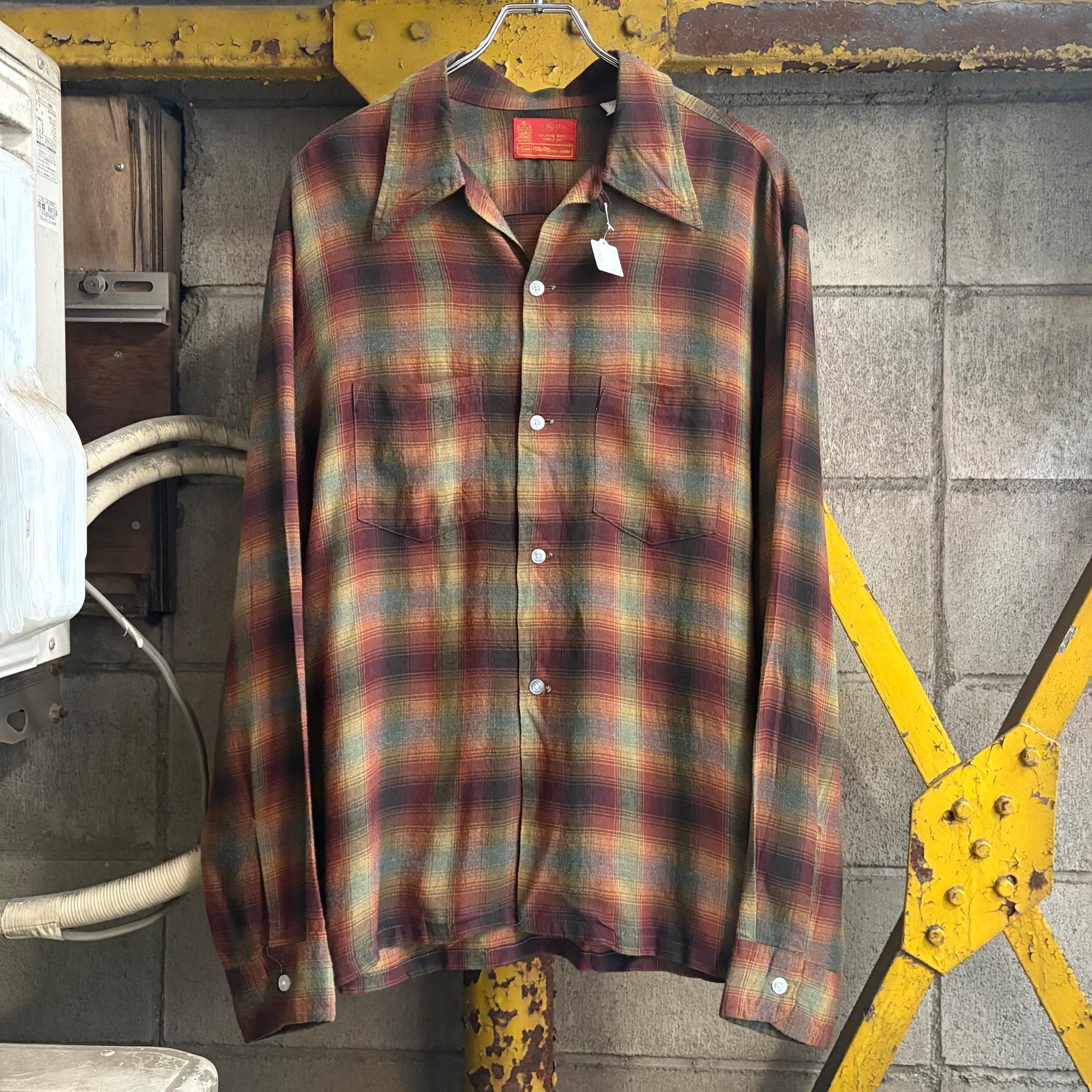 トップス 70S Sears Kings Road shadow plaid shirtL XL‼︎】70's Sears Shadow Plaid Open Collar Rayon Shirt “KINGS ROAD