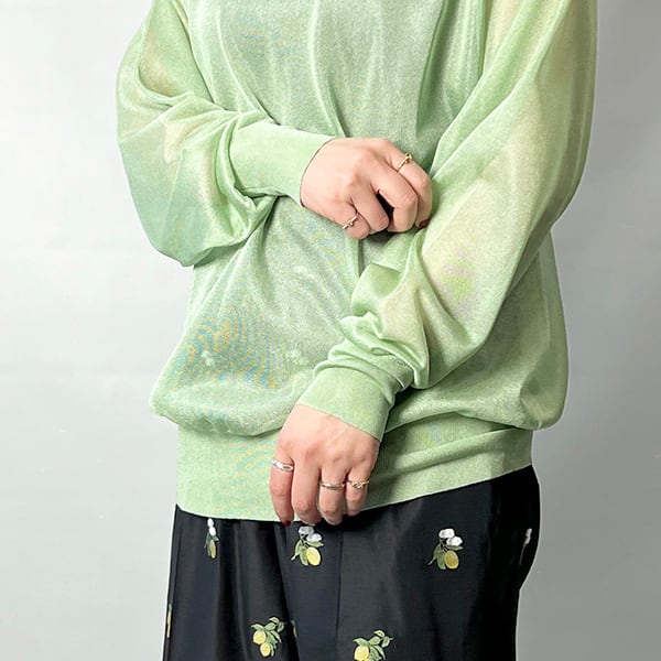 【LIME】<LOEFF>シアー クルーネック ニット プルオーバー LOEFF＞シアー クルーネック ニット プルオーバー