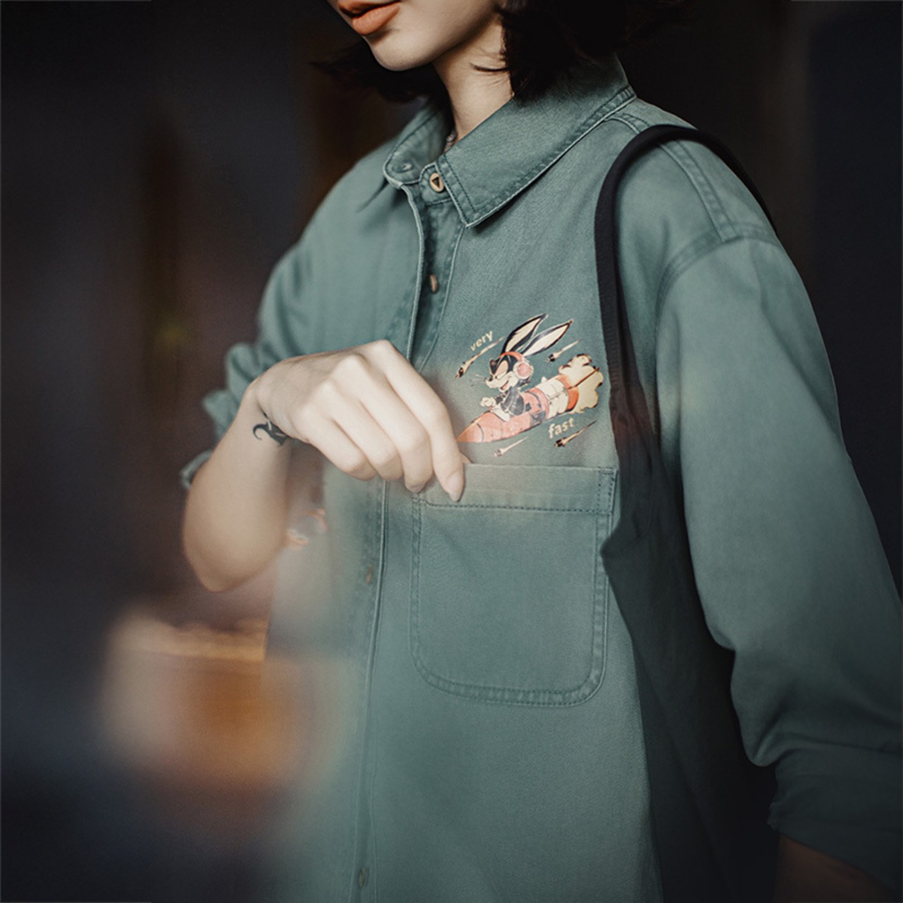 Retro Green Embroidered Print Blouse / レトロ グリーン エンブロイダリー プリント ブラウス