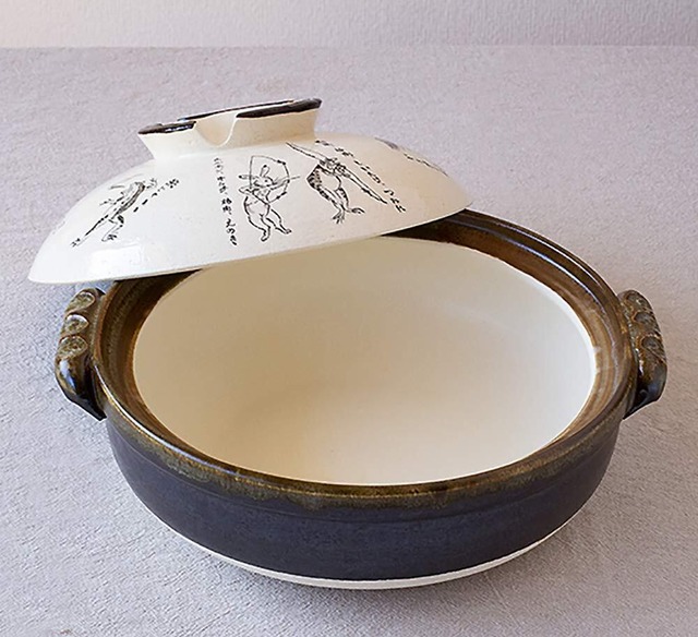 佐治陶器 萬古焼 土鍋 9号 鳥獣戯画 日本製 24-804 ホワイト 3200ml