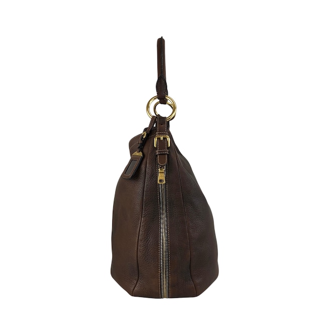 PRADA プラダ ショルダーバッグ ブラウン トライアングルロゴ レザー ホーボーバッグ セミショルダー vintage ヴィンテージ オールド ajvtv2